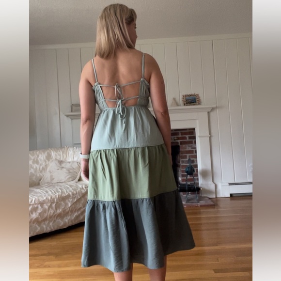 Madewell Color Block Dress in Green - Picture 3 of 11